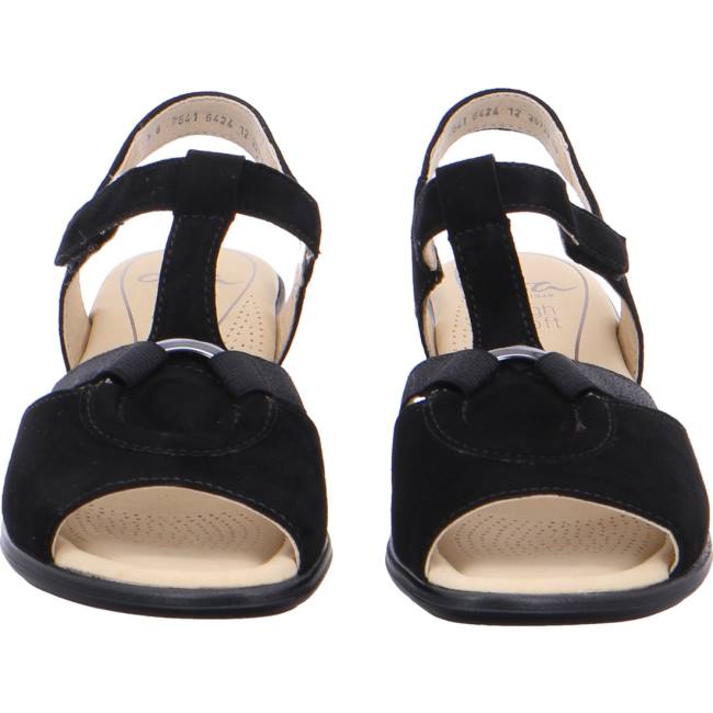 Black Ara Shoes Heeled Lugano Women's Sandals | ARA721DCK