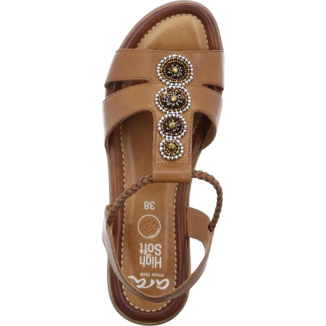 Brown Ara Shoes Wedge Kreta Cognac Women's Sandals | ARA730UHS