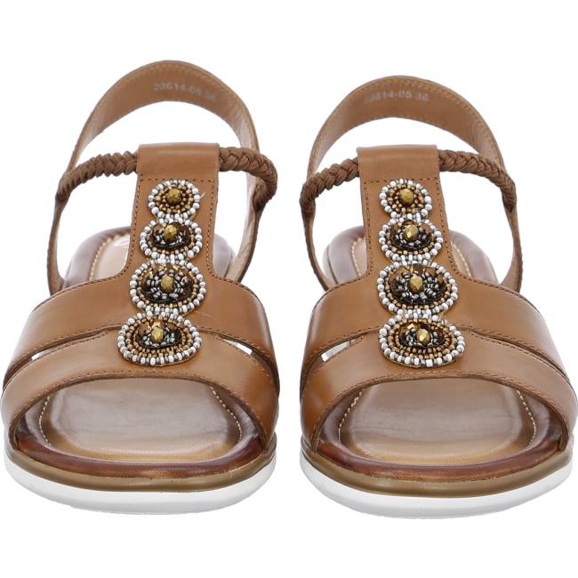 Brown Ara Shoes Wedge Kreta Cognac Women's Sandals | ARA730UHS