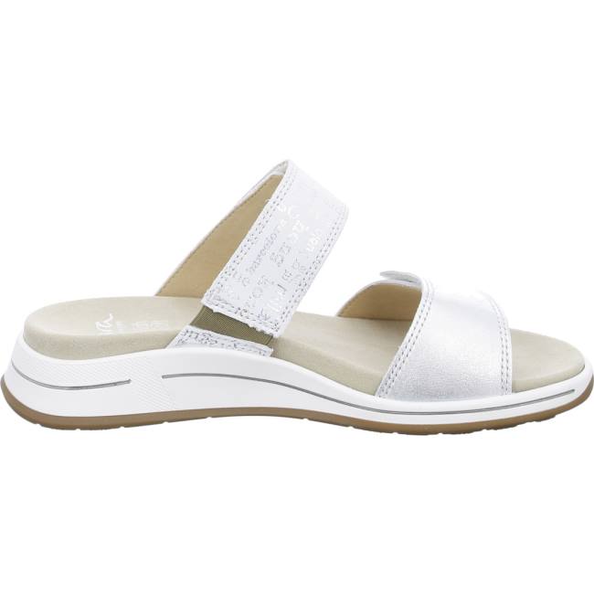 White Ara Shoes Osaka Silver Nebbia Women's Mules | ARA721SEP